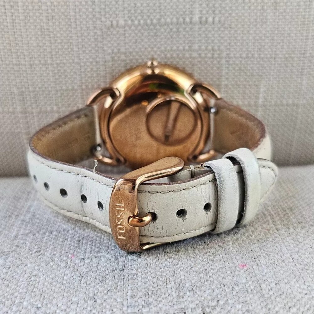 Fossil Women Wristwatch Multifunction Cream Leather Band Gold Tone Case Watch - Picture 5 of 12